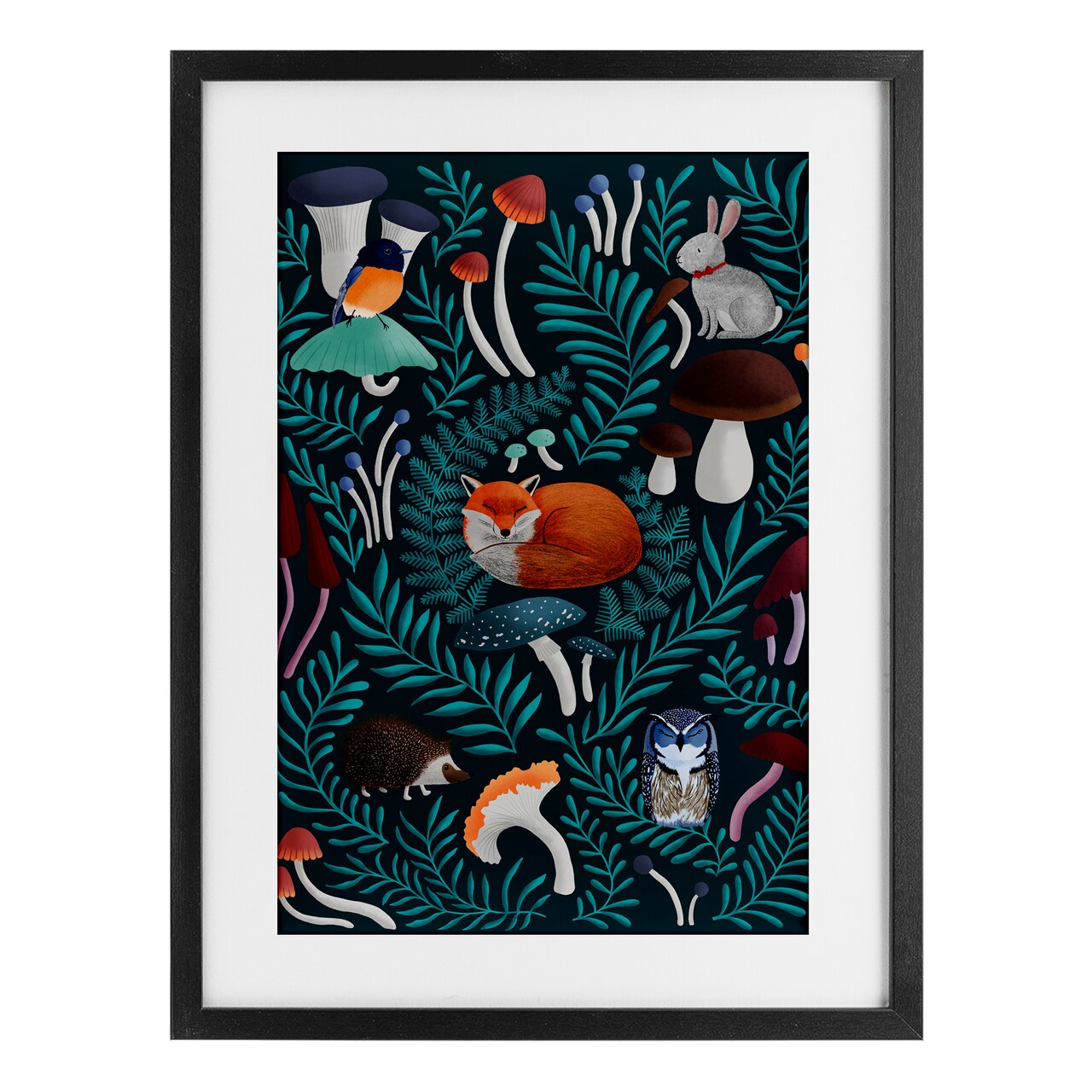 Stupell Industries Woodland Animals & Botanical Sprigs Framed Print Under Glass, design by Metka Hiti